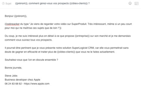 exemple d'un message de cold emailing