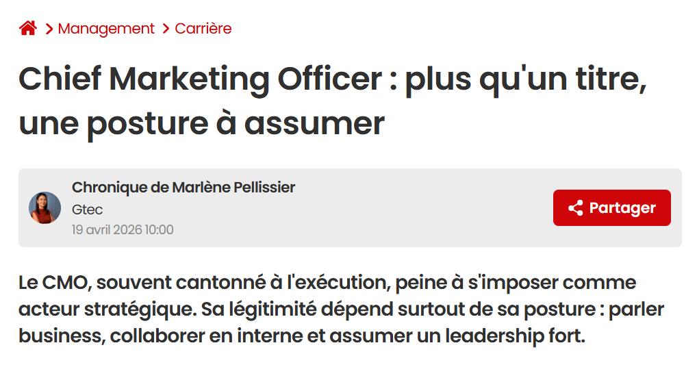 Chronique de Marlène Pellissier - Chief Marketing Officer : plus qu'un titre, une posture à assumer